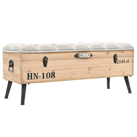 vidaXL Storage Bench Natural Wood with Grey Fabric