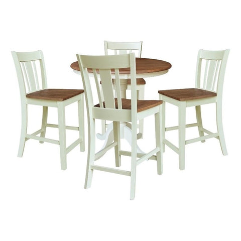 IC INTERNATIONAL CONCEPTS 36" Wood Round Pedestal Counter Height Dining Table with 4 Stools - Multi-Color