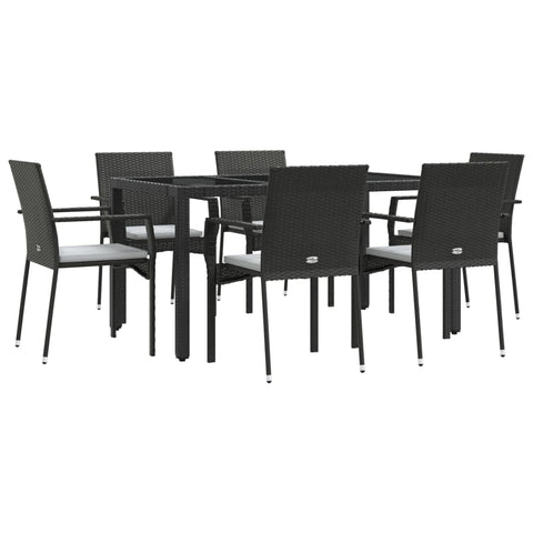 vidaXL Patio Dining Set 7 Piece, Patio Conversation Set with Cushions, Outdoor Furniture Set for Garden Backyard Poolside, Black Poly Rattan
