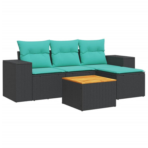 vidaXL Patio Sofa Set with Cushions 5 Piece, Outdoor Conversation Set, Patio Furniture Set for Balcony Garden, Modern Style, Black Poly Rattan