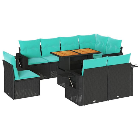 vidaXL 9 Piece Patio Sofa Set with Cushions Black Poly Rattan, Garden Sofa Set, Garden Lounge Set, Sofa for Garden, Outdoor Sofa Set