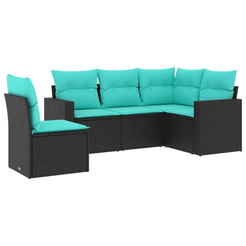 vidaXL Patio Sofa Set with Cushions 5 Piece, Patio Furniture, Outdoor Sectional Sofa Conversation Set for Balcony Garden, Black Poly Rattan