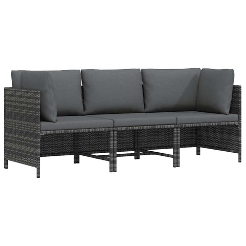 vidaXL 3-Seater Patio Garden Sofa with Cushions and Steel Frame, Comfy Outdoor Furniture Piece, Water- PE Rattan, Lightweight Yet Robust Construction, Gray Poly Rattan/Anthracite Fabric