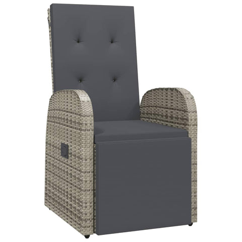 vidaXL Outdoor Poly Rattan Reclining Armchair with Cushion - Comfortable, Weather-, Easy Maintenance, Patio Chair in Gray