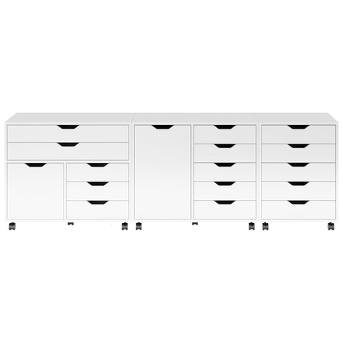 Oakestry Halifax 3-Pc Storage Cabinet Set with Drawers & Adjustable Shelves, Mobile Storage Organizer on Wheels, Multi-Section Craft & Office Cabinet, White