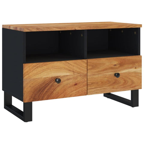 vidaXL TV Stand in Industrial Design - Solid Acacia Wood and Iron, Black Color, Ideal for Living Room Decor, Measures 27.6"x13"x18.1"