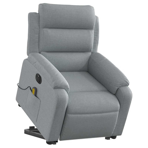 vidaXL Electric Massage Recliner Chair-Light Gray Fabric with Lift Assist, Reclining, Vibration Massage, Side Pocket
