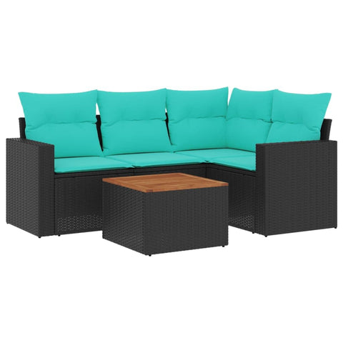 vidaXL Patio Sofa Set with Cushions 5 Piece, Outdoor Conversation Set, Patio Furniture Set for Balcony Garden, Modern Style, Black Poly Rattan