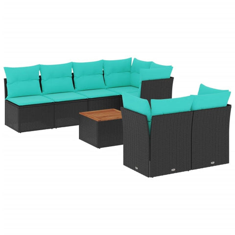 vidaXL Patio Sofa Set with Cushions 8 Piece, Outdoor Conversation Set with Storage, Patio Furniture Set, Modern Style, Black Poly Rattan