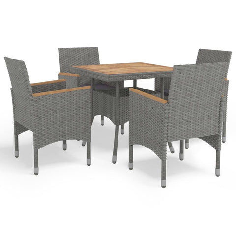 vidaXL 5 Piece Garden Dining Set Table and 4 Chairs Grey Poly Rattan Acacia Wood Weather Resistant Perfect for Outdoor Patio Comfortable Cushions Included Furniture Wooden Person