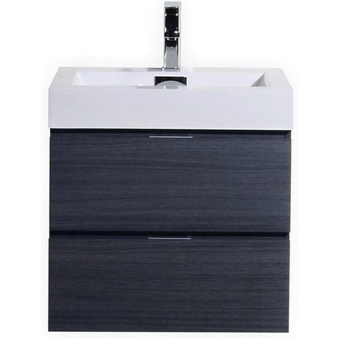 Oakestry Bliss 24 Inch Wall Mounted Bathroom Vanity High Gloss Gray Oak Finish Floating Cabinet with Integrated Sink and Soft Close Storage for Small and Medium Spaces