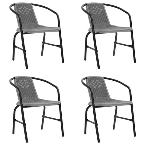 vidaXL Garden Chair Set of 4 Black Plastic Rattan, Steel Standard