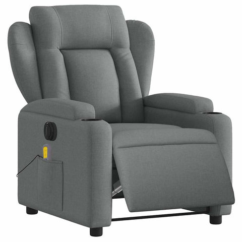 vidaXL Dark Gray Electric Massage Recliner Chair - Fabric Upholstered Adjustable Armchair with Vibration, Cup Holders, and Remote Control for Living Room or Lounge