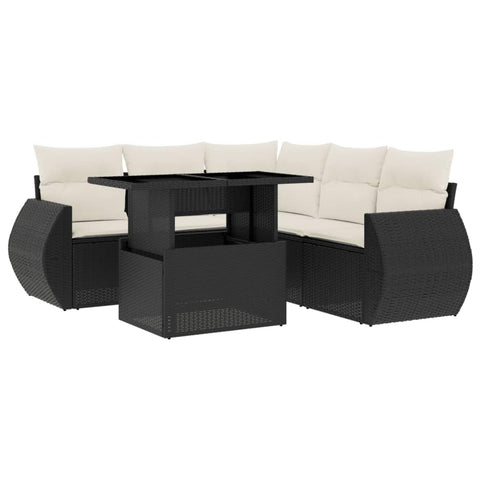 vidaXL Patio Sofa Set with Cushions 6 Piece, Garden Lounge Set, Outdoor Conversation Set, Sectional Sofa for Garden, Modern Style, Black Poly Rattan