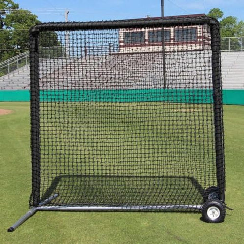 Cimarron Sports Square Steel Commercial Fielder Screen with Net and Padding for Baseball and Softball Practice and Field Protection - 7'W x 7'H, Heavy Vinyl Wrapped Foam Padding, 10" Built-in Wheels