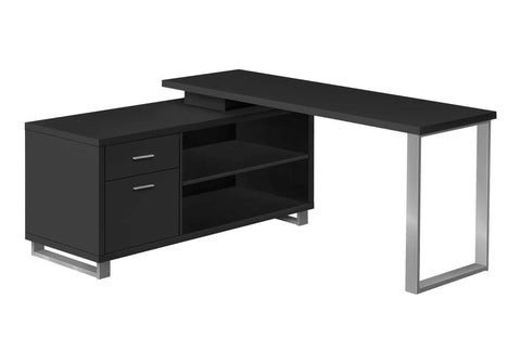 Monarch Specialties I 7717 Computer Desk, Home Office, Corner, Storage Drawers, 72" L, L Shape, Work, Laptop, Metal, Laminate, Black, Grey, Contemporary, Modern