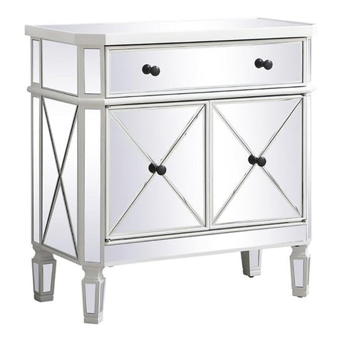 Elegant Decor Contempo 32" Metal and MDF Mirrored Cabinet in Antique White