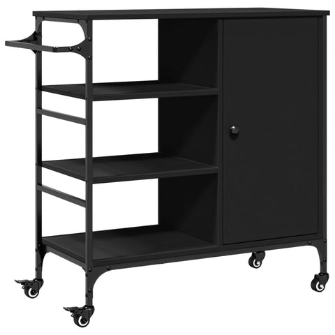 vidaXL Kitchen Trolley in Black - Engineered Wood Multi-Tier Storage Cart with Wheels/Towel Rack for Kitchen/Bathroom/Living Room, 34.4"x15.2"x33.3"