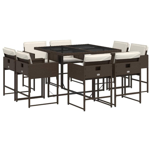 vidaXL 9 Piece Garden Dining Set and Cushions Synthetic Rattan Brown