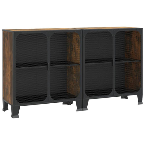 vidaXL Storage Cabinets 2 Pieces, Metal and MDF Construct, ic Brown, Urban Industrial Style, Easy to Clean, Shelf for Organizing DVDs and Books - 28.3"x14.2"x32.3" inches