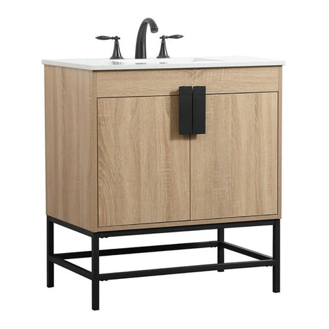 Elegant Decor Indoor Modern Under Sink Bathroom Fixtures Storage Organizer Cabinet 36 inch Single Bathroom Vanity - White with backsplash