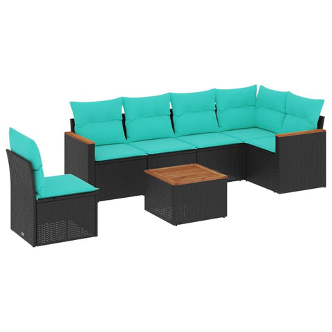 vidaXL 7 Piece Garden Sofa Set with Cushions Black Poly Rattan