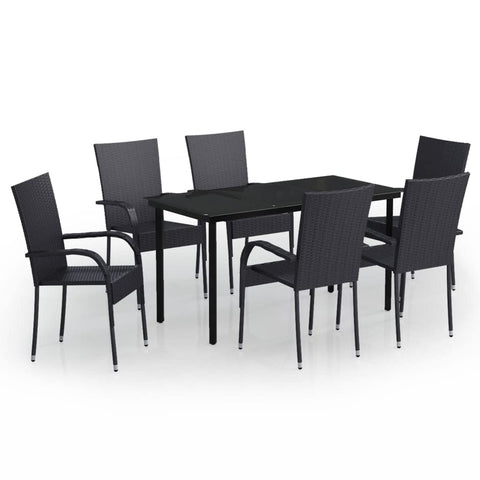 vidaXL Patio Dining Set 7 Piece Garden Outdoor Lawn Yard Terrace Balcony Dining Dinner Table and Chair Seat Seating Furniture Black