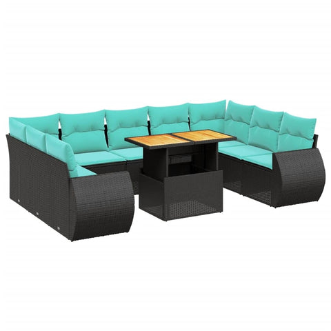 vidaXL Patio Sofa Set with Cushions 10 Piece, Outdoor Sectional Sofa Couch, Patio Conversation Set for Garden Backyard, Black Poly Rattan