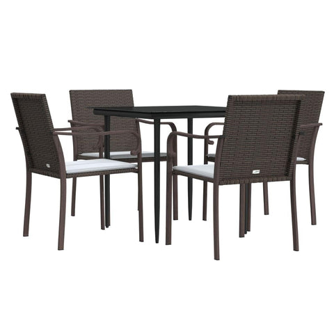 vidaXL 3-Piece Patio Dining Set with Cushions - Poly Rattan and Steel Construction, Tempered Glass Table, Comfortable Armchairs for Garden, Patio and Outdoor Living, Brown/Black