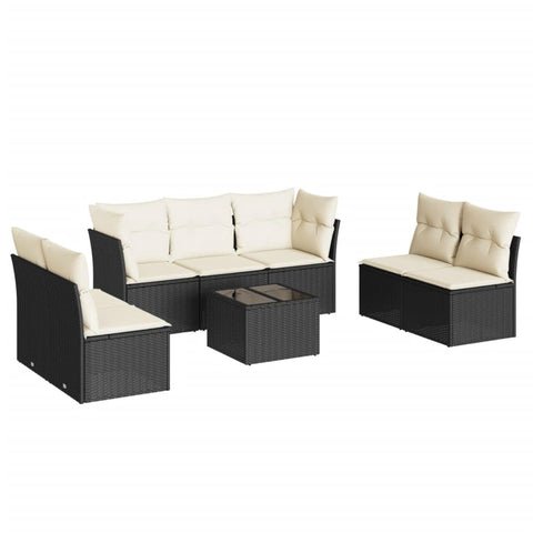 vidaXL Patio Sofa Set with Cushions 8 Piece, Sectional Sofa with Glass Table, Outdoor Conversation Set, Modern Style, Black Poly Rattan