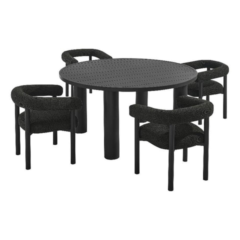 Modway Nautica 5-Piece Outdoor Round Dining Set in Charcoal Graphite – Aluminum Patio Table and Chairs for 4 – Deck Table and Chairs - Small Outdoor Dining Set with Upholstered Curved Back Armchairs