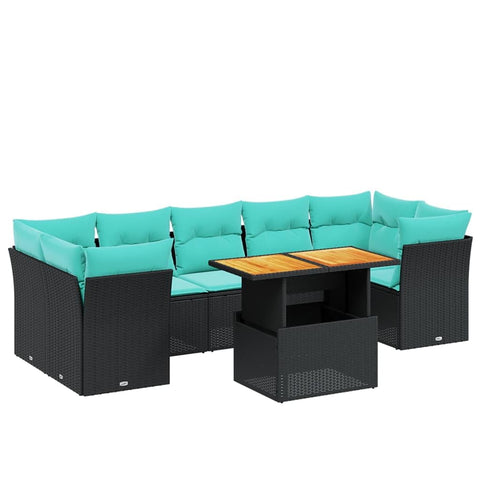 vidaXL Patio Sofa Set with Cushions 8 Piece, Outdoor Sectional Sofa Couch, Patio Conversation Set for Garden Backyard, Black Poly Rattan