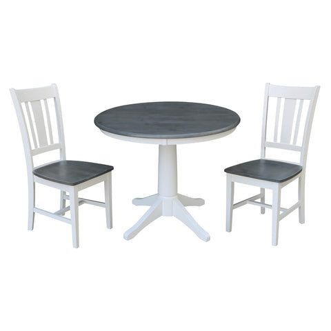 International Concepts 36" Solid Wood Table with 2 San Remo Chairs in White/Gray