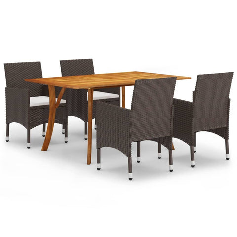 vidaXL Patio Dining Set 5 Piece Garden Outdoor Balcony Backyard Terrace Dinner Dinette Seating Table Chair Furniture Set Home Brown