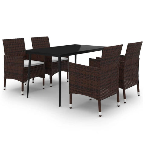 vidaXL 5 Piece Patio Dining Set -Outdoor Furniture Set with Cushions, PE Rattan and Glass Tabletop- Ideal for Garden, Patio, Deck - Brown, Cream White, Black