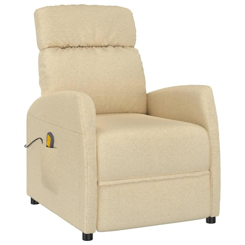 vidaXL Modern Relaxation Massage Chair - Resistant Cream Fabric Upholstered Recliner - Durable Plywood and Iron Construction - Adjustable Measurements