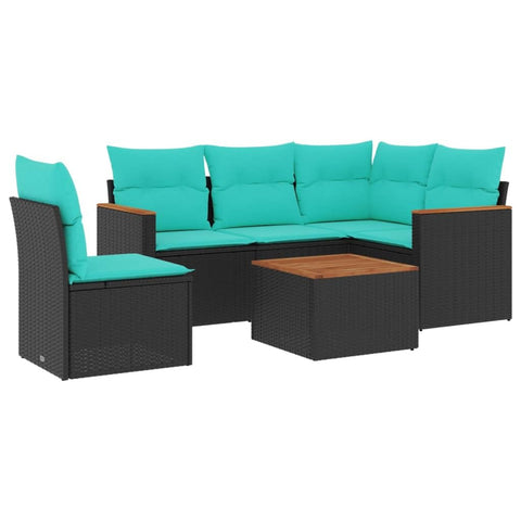 vidaXL Patio Sofa Set with Cushions 6 Piece, Outdoor Conversation Set with Storage, Patio Furniture Set, Modern Style, Black Poly Rattan