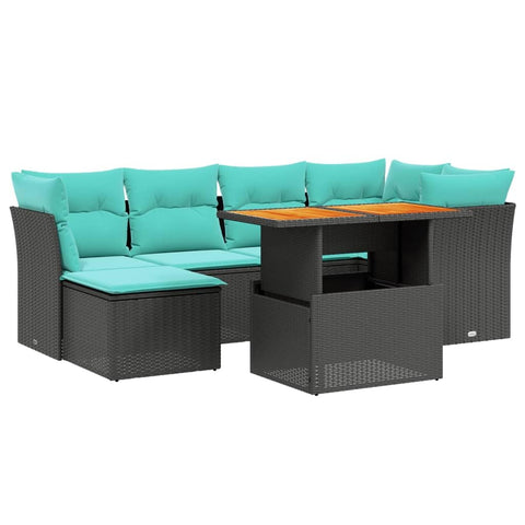 vidaXL Patio Sofa Set with Cushions 7 Piece, Outdoor Sectional Sofa Couch, Patio Conversation Set for Garden Backyard, Black Poly Rattan