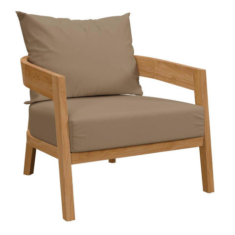 Modway Brisbane Teak Wood Outdoor Patio Armchair in Natural Light Brown