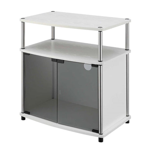 Convenience Concepts Designs2Go Black Glass Storage Cabinet TV Stand 23.75" - Modern Entertainment Center for TVs up to 26", Transitional Media Shelves for Living & Family Room, White