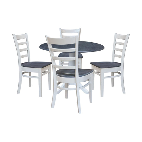 International Concepts 42" Round Top Dual Drop Leaf Pedestal Table with 4 Dining Chairs