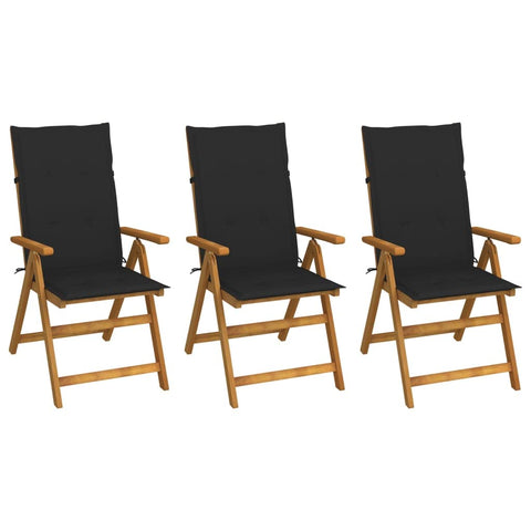 vidaXL Outdoor Recliner Chairs 3 Pcs, Patio Reclining Chair with Cushions, Recliner Patio Lounge Chair for Garden, Retro Style, Solid Wood Acacia