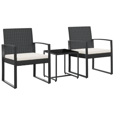 vidaXL Black Polypropylene Outdoor 3-Piece Patio Dining Set with Cushions - Rattan-Look, Industrial Style, Lightweight and Easy to Clean, Suitable for Garden and Terrace