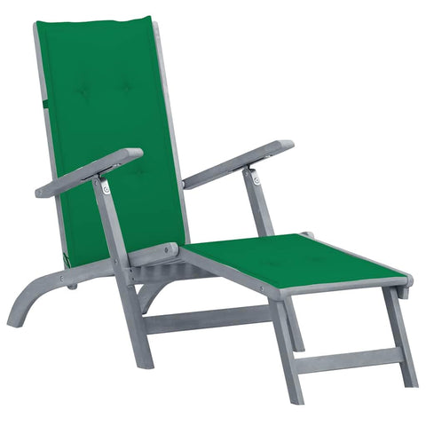 vidaXL Deckchair, Patio Lounge Chair with Adjustable Backrest, Folding Sunlounger with Cushion, Sunbed for Backyard, Retro Style, Solid Acacia Wood