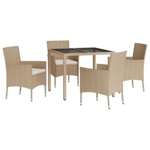 Revera 5 Piece Garden Dining Set with Beige Polyrattan Cushions