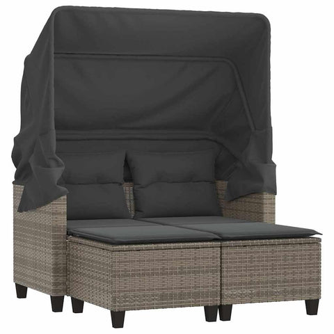 vidaXL Garden Sofa Grey PE Rattan, Powder-Coated Steel 2-Seater