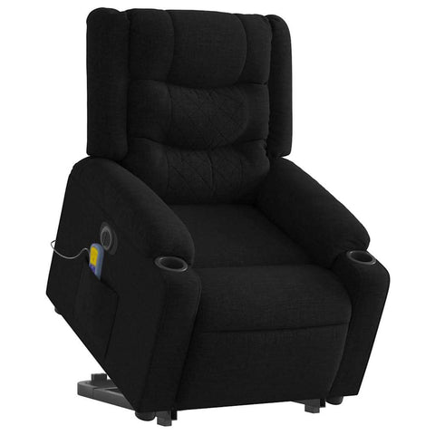 vidaXL Electric Massage Recliner Chair - Black Fabric Stand up Power Lift Armchair with Vibration Massage, Cup Holders for Living Room Comfort, 3206902