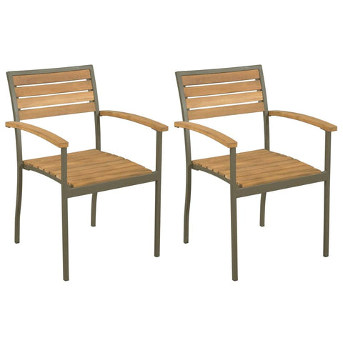 vidaXL Patio Dining Chairs-2 pcs Stackable Outdoor Seating in Solid Acacia Wood and Powder-Coated Steel for Garden, Terrace, and Patio Use