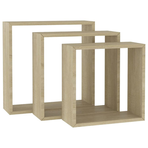 vidaXL Set of 3 Sonoma Oak Wall Cube Shelves - Modern, Durable MDF Floating Shelves for Display and Storage, Easy Installation