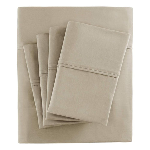 Oakestry 800TC Deep Pocket Fitted Lightweight Sheet Set Wrinkle-Resistant Luxury Sateen Modern Ultra-Soft and Breathable Bedding Set, Queen Size, Khaki